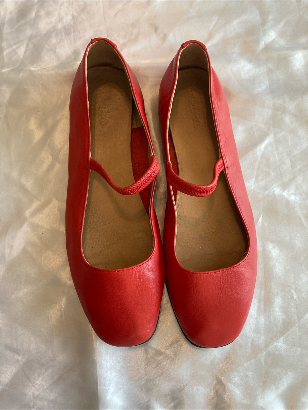 Madewell Red Mary Jane Flats with Elastic Strap